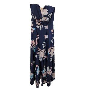 Yumi Kim womens medium Havana Heat Mystic Maxi blue floral strapless 100% silk